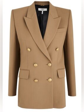 Chloé Wool Blazer Brown Double Breasted Gold Button Luxury Paris Designer